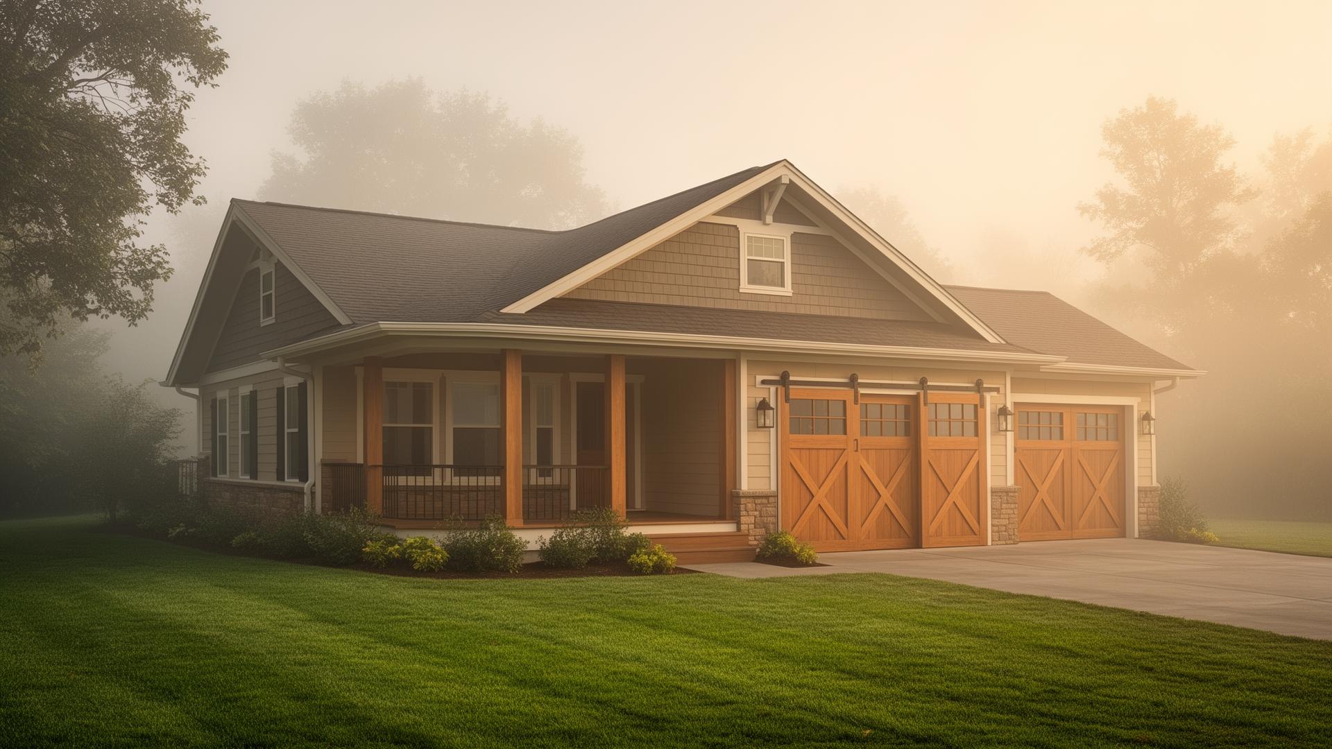 Beautiful craftsman home with farmhouse barn-style garage doors in Tarboro NC
